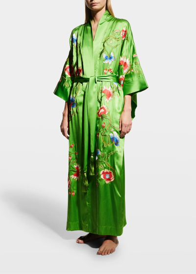 JOSIE NATORI KAMAKURA EMBROIDERED LONG SILK ROBE 