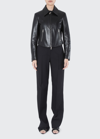 Burberry Rhode Yoked Leather Crop Jacket In Black