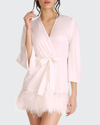 Rya Collection Swan Feather-hem Robe, Inclusive Sizing In Champagne