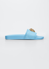 Versace Medusa Head Plaque Slides In Sky  Gold