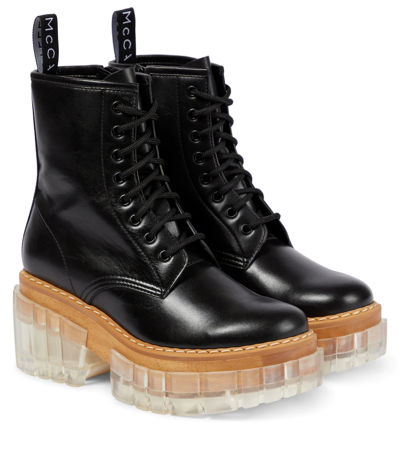 Stella Mccartney Emilie Logo-embossed Faux-leather Boots In Black