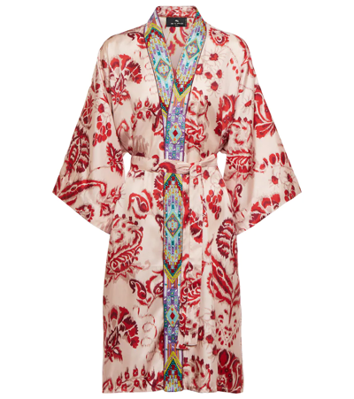 Etro Floral-print Silk Poncho In Rosso