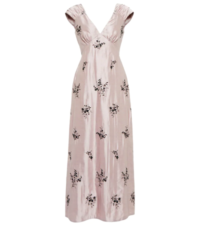 Erdem Garnet Floral-embroidered Linen-blend Twill Dress In Pink | ModeSens