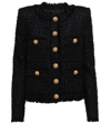 Balmain Collarless Four-pocket Tweed Jacket In Noir