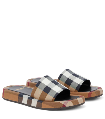Burberry Vintage Check Canvas Slide In Brown