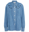See By Chloé Flou Ruffled Pintucked Denim Blouse In Eternal Blue