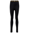 Versace Black Leggings With High Waist And Greca Motif On The Waist In Viscose Blend Stretch Woman In Nero