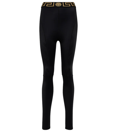 Versace Printed Perforated Stretch Leggings - Black