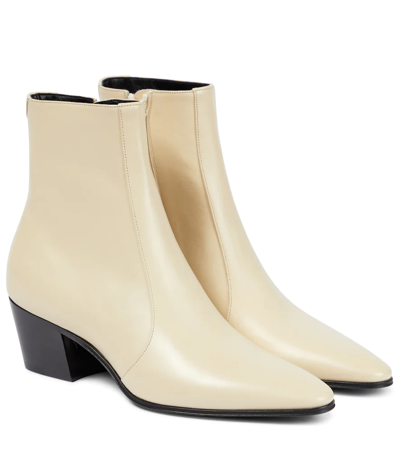 Saint Laurent Vassili 60 Leather Ankle Boots In Real Beige