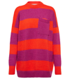 Jw Anderson Striped Patch Pocket Crew Neck Mohair-blend Wool Sweater In Pink/red