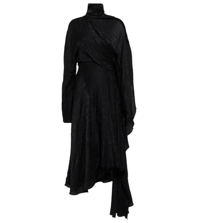 Balenciaga Wrap-effect Silk Jacquard Midi Dress In Black