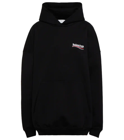 Balenciaga Embroidered Printed Cotton-jersey Hoodie In Black