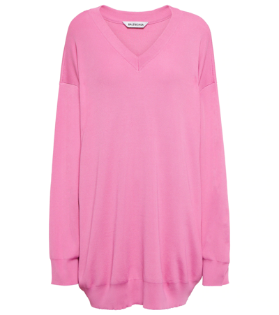 Balenciaga Oversized V-neck Sweater In Pink