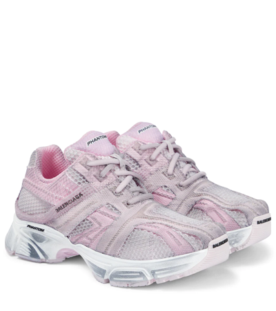 Balenciaga Phantom Pink Distressed Panelled Mesh Trainers In Pink & White