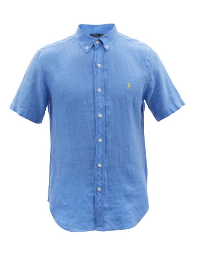 Polo Ralph Lauren Logo-embroidered Linen Short-sleeved Shirt In Blue
