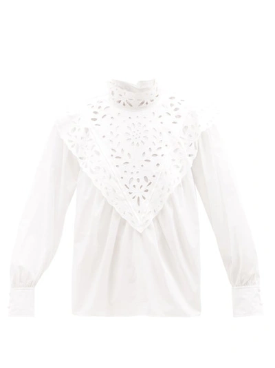 Chloé + Net Sustain Ruffled Broderie Anglaise Cotton-poplin Blouse In Bianco