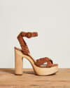 Veronica Beard Gael Suede Braided Ankle-strap Platform Sandals In Hazelwood