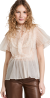 Stella Nova Florra Semisheer Ruffle Detail Blouse In 038 White Pearl