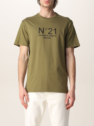 N°21 N ° 21 Cotton T-shirt With Logo In Military
