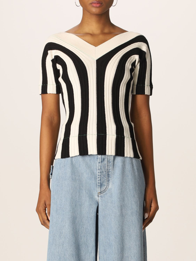 BOTTEGA VENETA RIBBED AND STRIPED KNIT V-NECK SWEATER,349980090