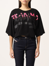 Disclaimer Cropped  Cotton T-shirt With Logo In Black