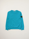 Stone Island Kids' Cotton Sweatshirt With Logo In Gnawed Blue