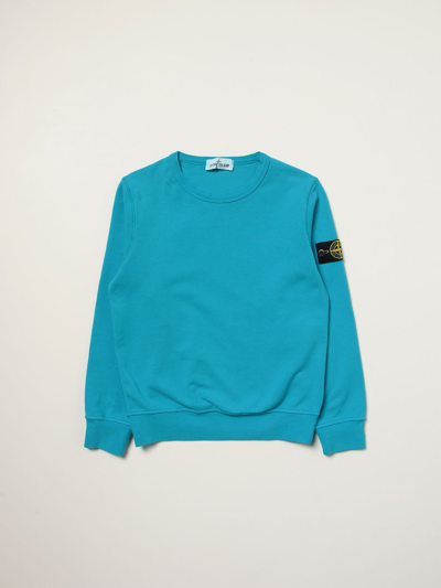 Stone Island Junior Kids' Cotton Sweatshirt With Logo In Gnawed Blue