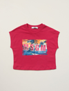 Msgm Kids' T-shirt In Cotton With Print In Fuchsia