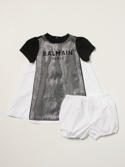 Balmain Babies' Cotton Dress + Shorts Set In Black