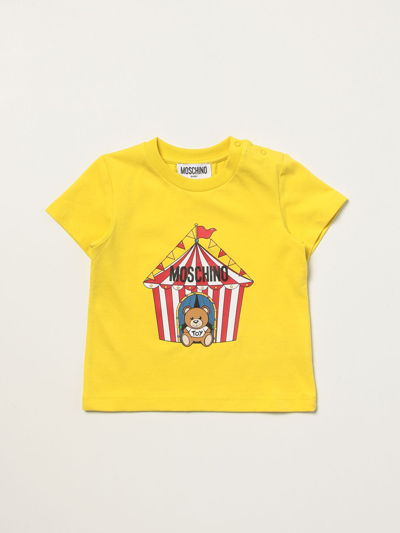 Moschino Baby Babies' Cotton T-shirt With Teddy Bear In Yellow