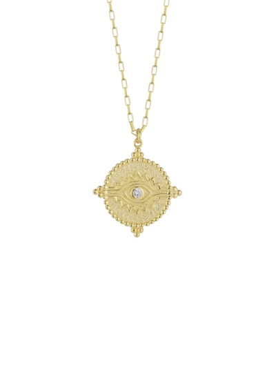 Chloe & Madison Women's 14k Yellow Goldplated Sterling Silver & Cubic Zirconia Evil Eye Pendant Necklace