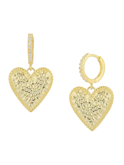 Chloe & Madison Women's 14k Yellow Goldplated Sterling Silver & Cubic Zirconia Heart Drop Huggie Earrings