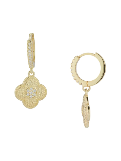 Chloe & Madison Women's 14k Goldplated Sterling Silver & Cubic Zirconia Clover Huggies Earrings