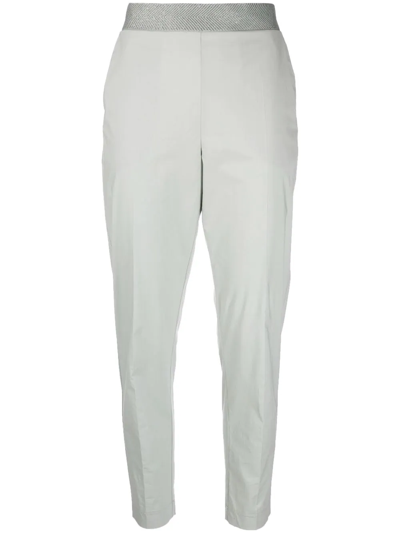 Le Tricot Perugia Contrast-waist Tapered Trousers In Grün