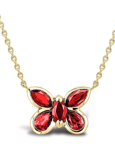 Pragnell 18kt Yellow Gold Ruby Butterfly Pendant Necklace