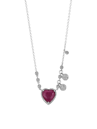 Meira T Women's 14k White Gold, Diamond & Ruby Heart Pendant Necklace