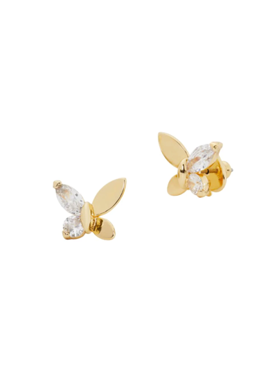Kate Spade Social Butterfly Goldtone Cubic Zirconia Studs In Clear/gold
