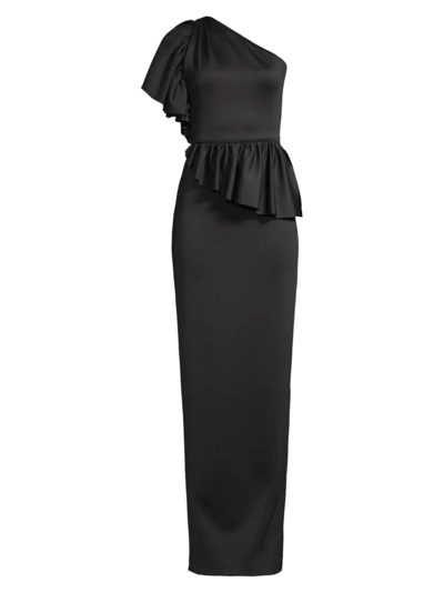 Black Halo Noble One-shoulder Column Gown In Black