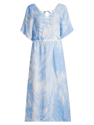 120% Lino Acid-washed Maxi Dress In Palm Print