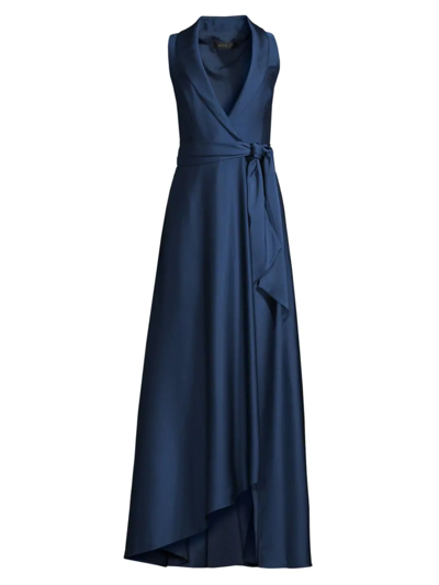 Aidan Mattox Belted High-low Wrap Gown In Blue