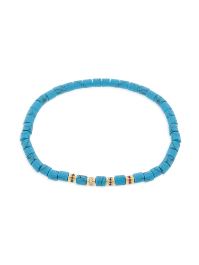 Luis Morais Men's 14k Yellow Gold & Mixed-gemstone Beaded Stretch Bracelet In Turquoise