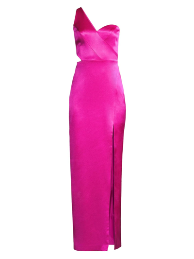 Aidan Mattox One-shoulder Front-slit Column Gown In Pink