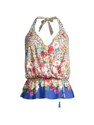Johnny Was Bella Drawstring Halter Tankini Top In Neutral