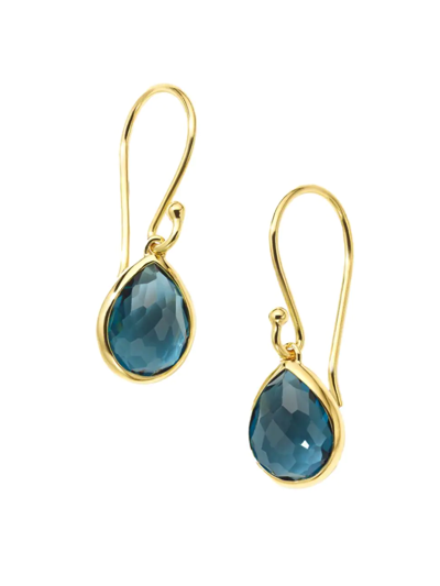 Ippolita Women's Rock Candy 18k Green Gold & London-blue-topaz Teeny Teardrop Earrings In Blue/gold