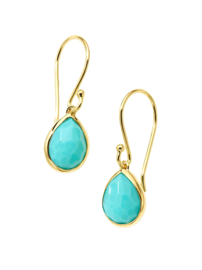 Ippolita 18k Yellow Gold Rock Candy Turquoise Teeny Teardrop Earrings In Blue
