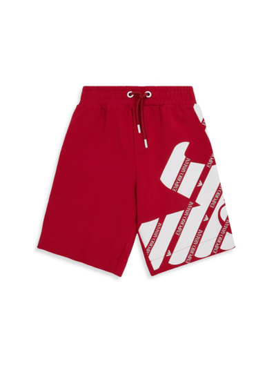 Emporio Armani Kids' Little Boy's & Boy's Multi Logo Drawstring Shorts In Red
