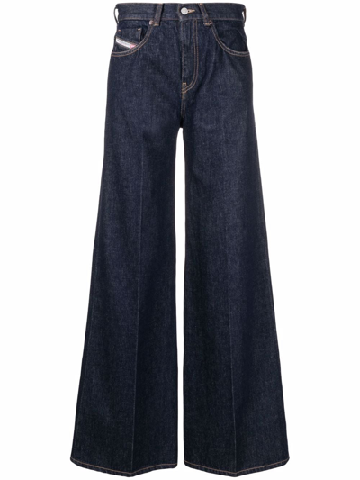 Diesel Logo-patch Wide Leg Jeans In Blue