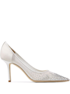 Jimmy Choo 85mm Love Embellished Tulle Pumps In White