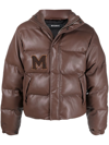 MISBHV LOGO-PATCH FAUX-LEATHER PUFFER COAT