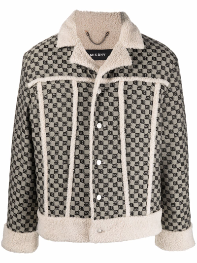 Misbhv Jacquard-monogram Contrast-trim Jacket In Neutrals